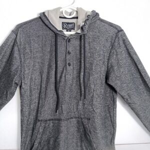 Retro Fit men's S hooded pullover gray heather buttons long sleeve large pocket‎